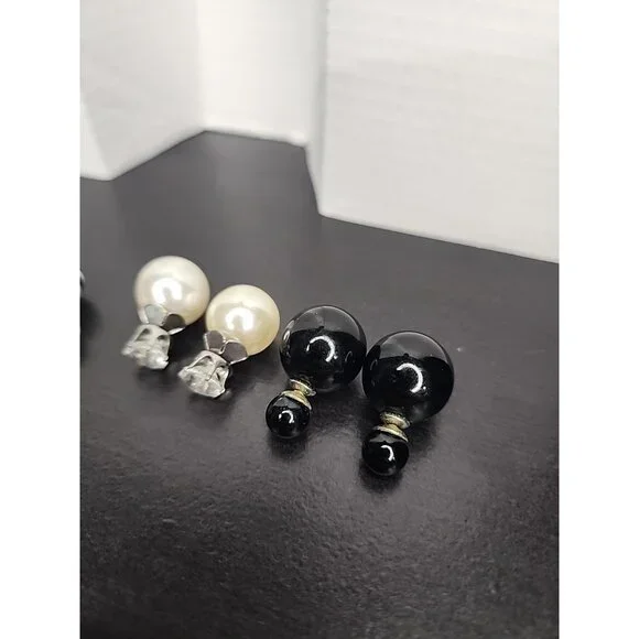 Vintage earrings lot 4 pairs stud / drop faux pearl red coral crystal jewelry - Picture 8 of 8